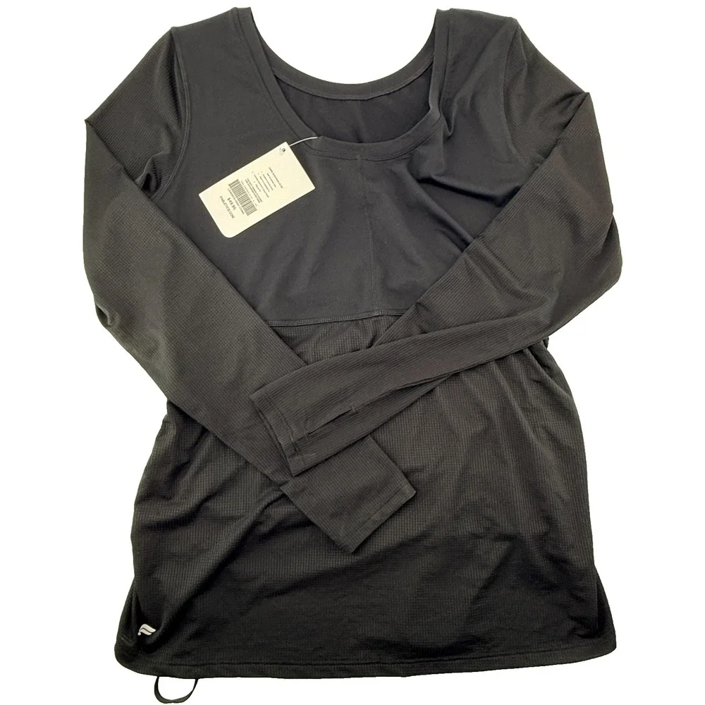 Fabletics Cashel Scoop Back Long Sleeve Top Womens XL Black Drawcord‎ NWT